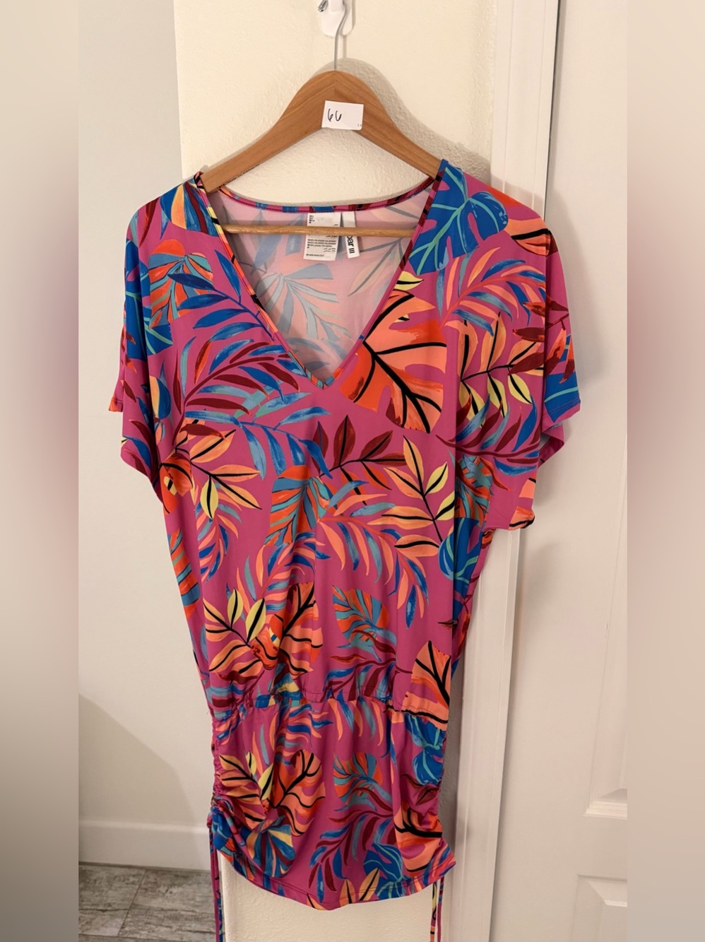 Bar III Pink Tropical V-Neck Tunic bathing suit cover up Multicolor
